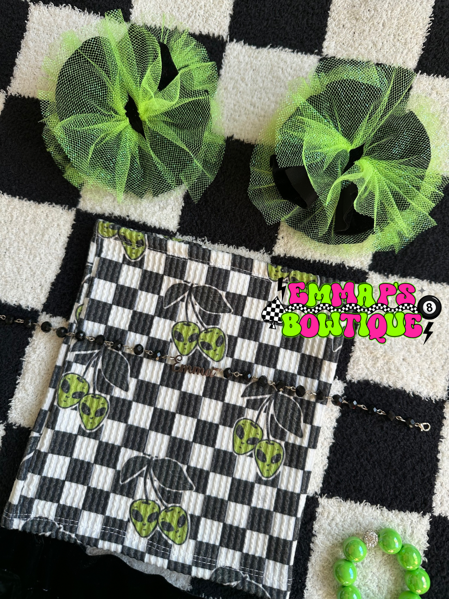 Green/Black Shredded Piggies/Headwrap